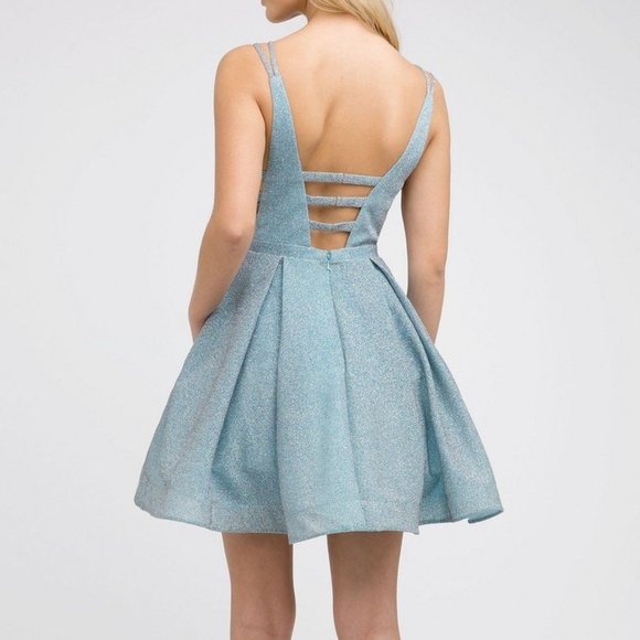 V-Neck Sleeveless A-Line Glittered Dress JT851 - Picture 2 of 3